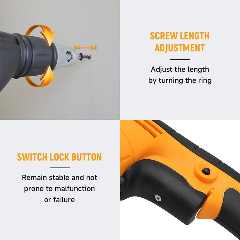 HOTECHE 4.5-Amp Drywall Screw Gun, Electric Screwdriver with Variable Speed 0-4500 RPM, 1/4" Chuck, Forward & Reverse Switch - Image 5